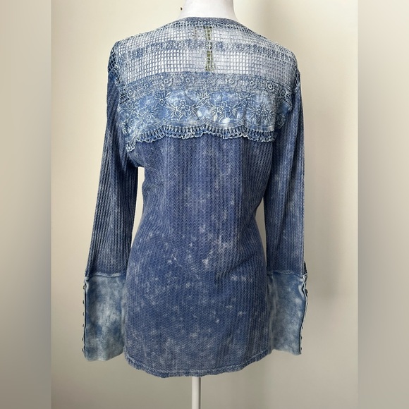 ARATTA SILENT JOURNEY Waffle Knit Lace Shoulder Boho Tunic Top Women’s Medium - Picture 3 of 11